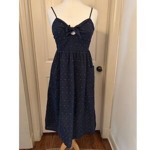 Blue Pair Sundress Tie-Front Sleeveless Navy Midi Dress w/ Pockets Womens Size M